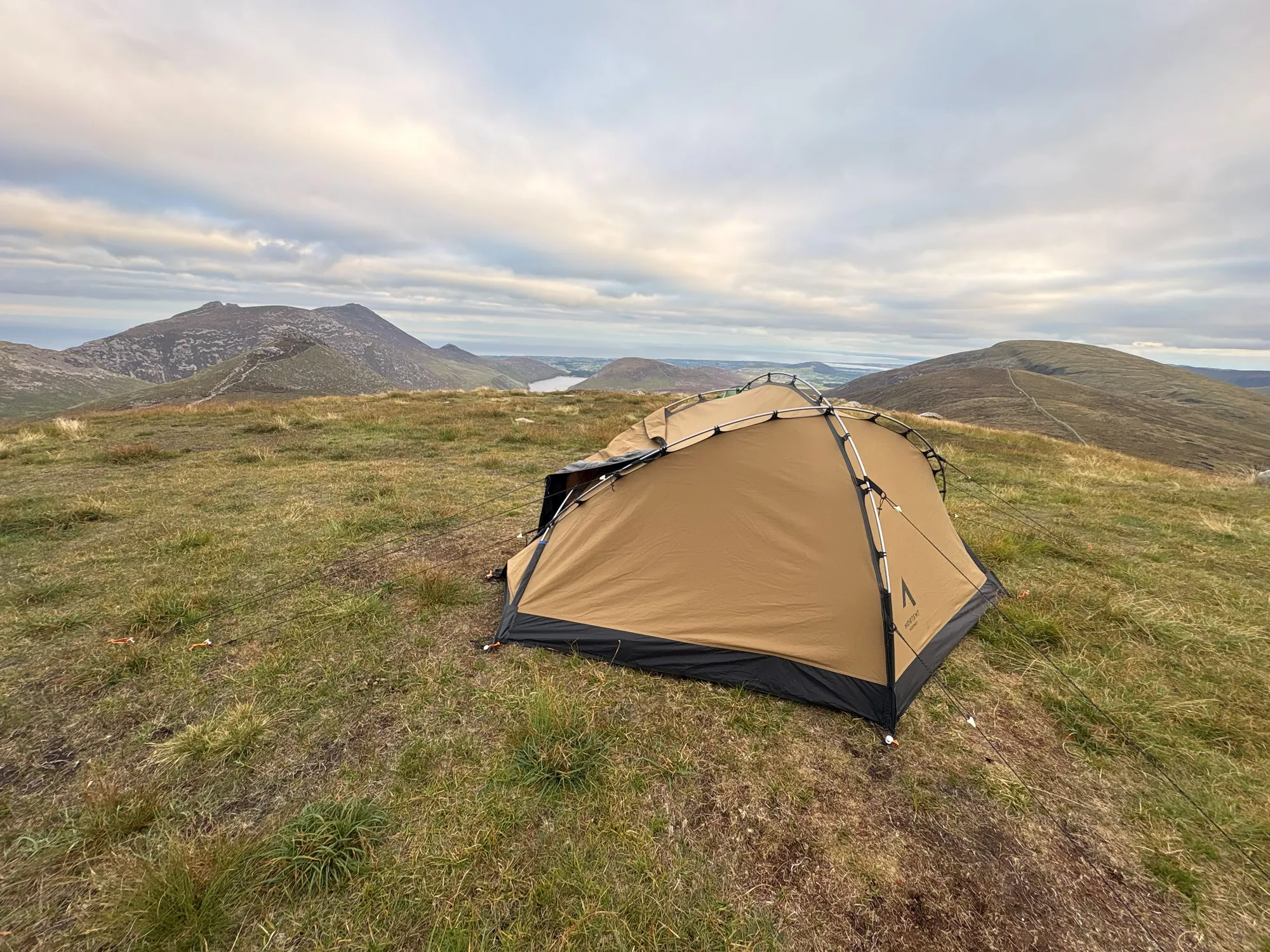 The Nortent Vern 1 PC standing solid on an exposed ridge below the Mourne Wall in the Mourne Mountains